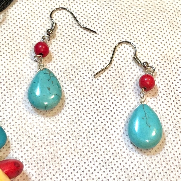 Turquoise Rainbow Gem Drop Necklace & Earrings Set - Picture 3 of 7